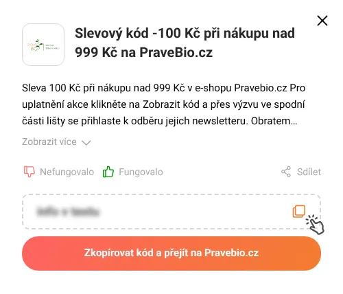 Návod jak zkopírovat slevový kód Pravebio.cz