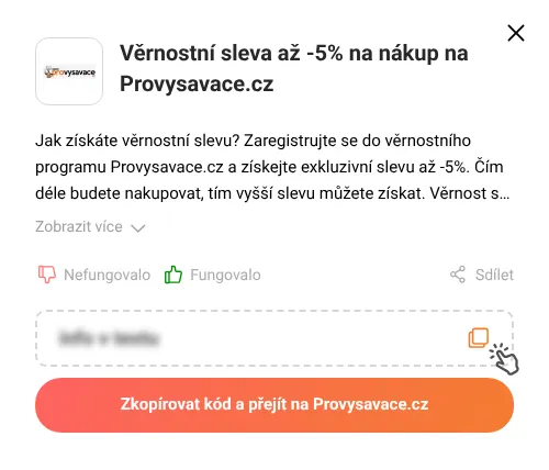 Návod jak zkopírovat slevový kód Provysavace.cz