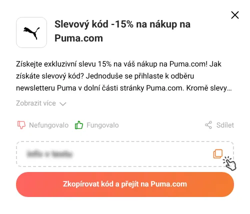 Návod jak zkopírovat promo kód Puma.com