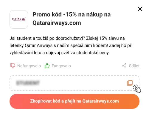 Návod jak zkopírovat promo kód Qatarairways.com