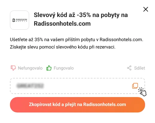 Návod jak zkopírovat slevový kód Radissonhotels.com