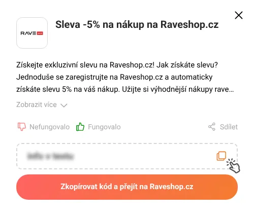 Návod jak zkopírovat slevový kupón Raveshop.cz