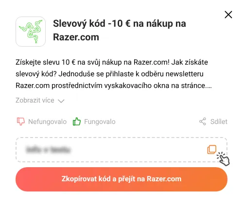 Návod jak zkopírovat slevový kód Razer.com