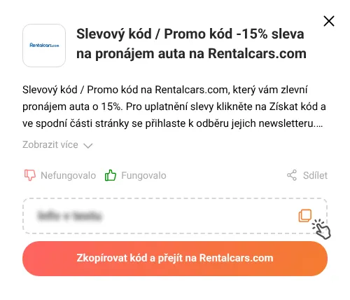 Návod jak zkopírovat slevový kód Rentalcars.com