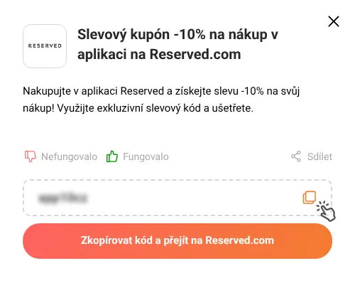 Návod jak zkopírovat slevový kupón Reserved.com