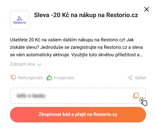 Návod jak zkopírovat slevový kód Restorio.cz