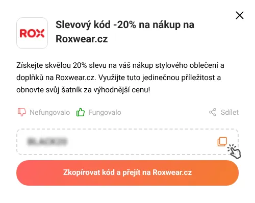 Návod jak zkopírovat slevový kód Roxwear.cz