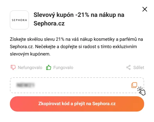 Návod jak zkopírovat slevový kód Sephora.cz