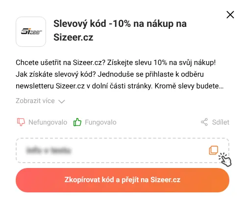 Návod jak zkopírovat slevový kód Sizeer.cz