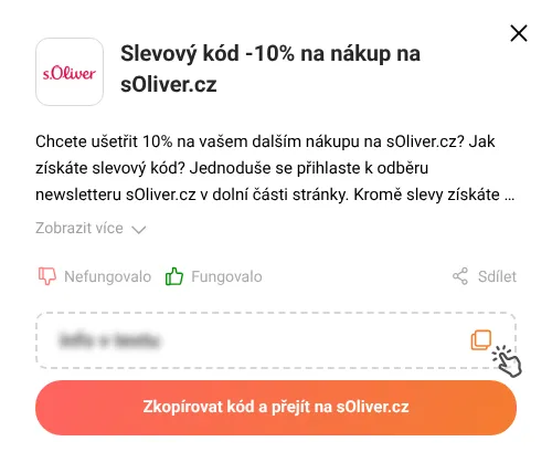 Návod jak zkopírovat slevový kód sOliver.cz