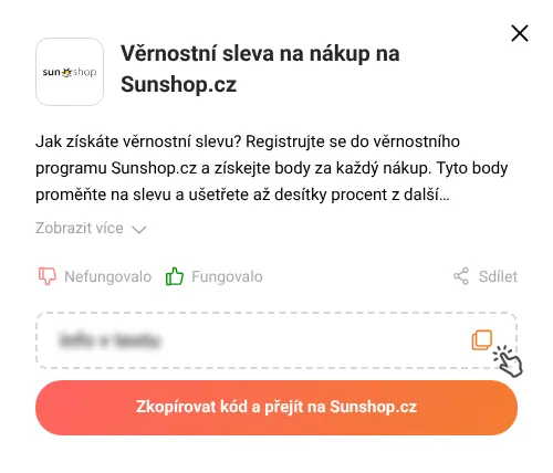 Návod jak zkopírovat slevový kupón Sunshop.cz