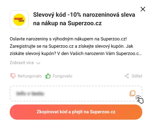 Návod jak zkopírovat slevový kód Superzoo.cz