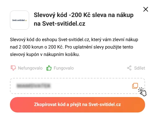Návod jak zkopírovat slevový kupón Svet-svitidel.cz