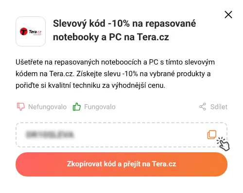 Návod jak zkopírovat slevový kód Tera.cz
