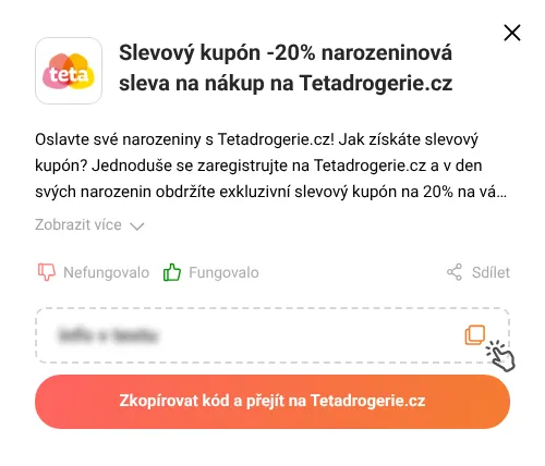 Návod jak zkopírovat slevový kupón Tetadrogerie.cz
