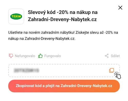 Návod jak zkopírovat slevový kód Zahradni-Dreveny-Nabytek.cz