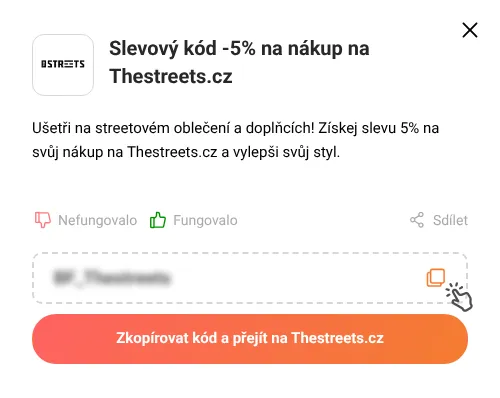 Návod jak zkopírovat slevový kód Thestreets.cz