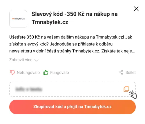 Návod jak zkopírovat slevový kód Tmnabytek.cz