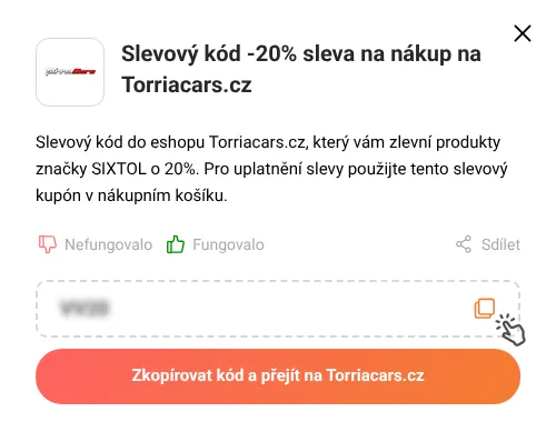 Návod jak zkopírovat slevový kód Torriacars.cz