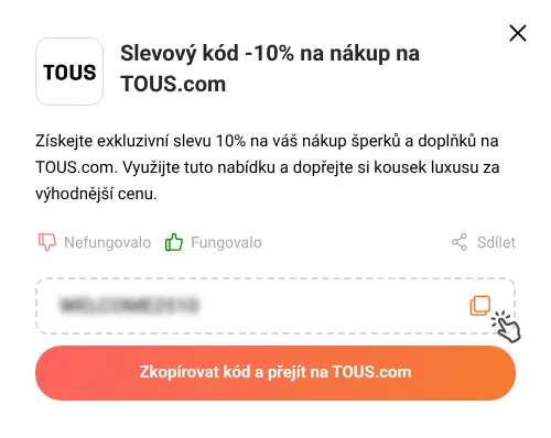 Návod jak zkopírovat slevový kód TOUS.com