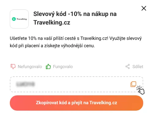 Návod jak zkopírovat slevový kód Travelking.cz