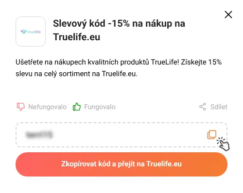 Návod jak zkopírovat slevový kód Truelife.eu
