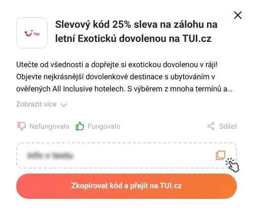 Návod jak zkopírovat slevový kód TUI.cz