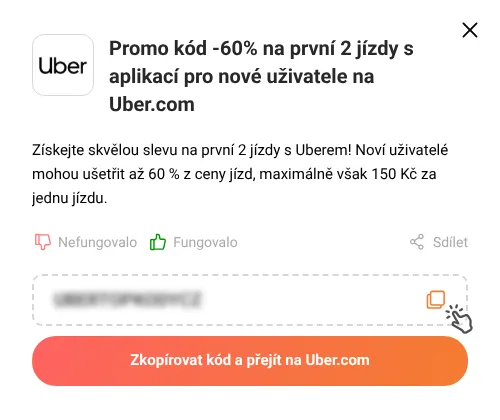 Návod jak zkopírovat promo kód Uber.com