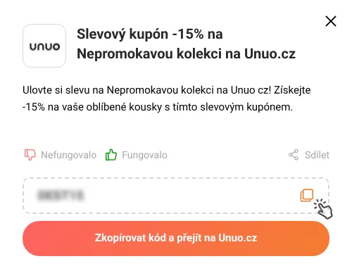 Návod jak zkopírovat slevový kód Unuo.cz