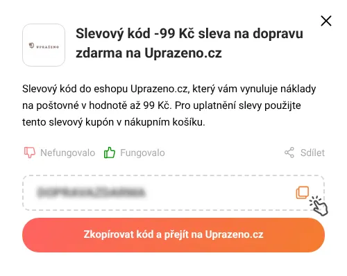 Návod jak zkopírovat slevový kód Uprazeno.cz