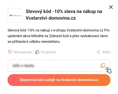 Návod jak zkopírovat promo kód Vcelarstvi-domovina.cz