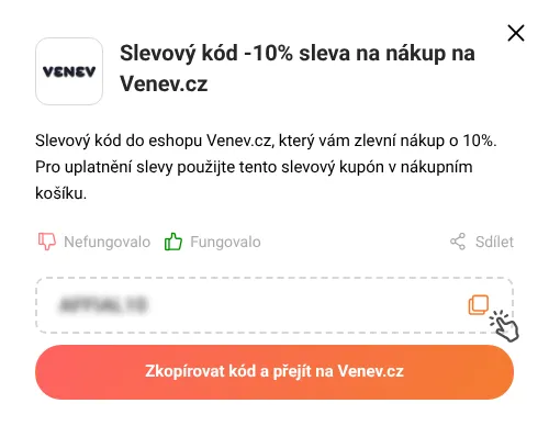 Návod jak zkopírovat slevový kód Venev.cz