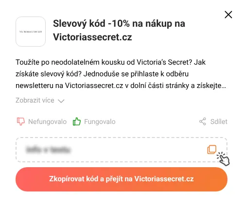 Návod jak zkopírovat slevový kód Victoriassecret.cz