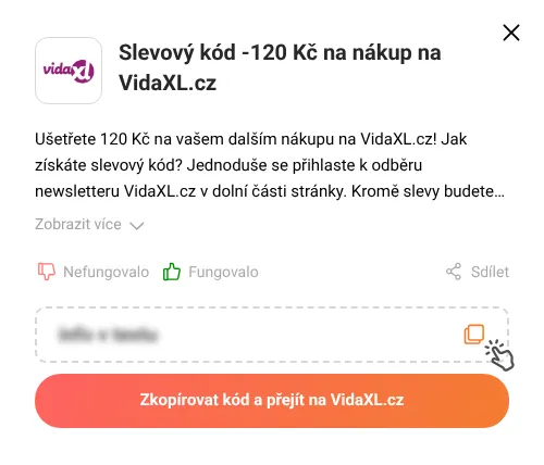 Návod jak zkopírovat slevový kód VidaXL.cz