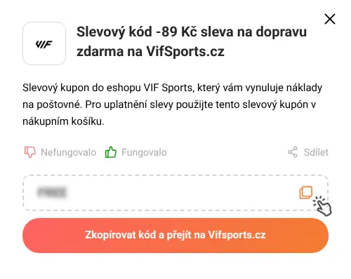 Návod jak zkopírovat slevový kód Vifsports.cz
