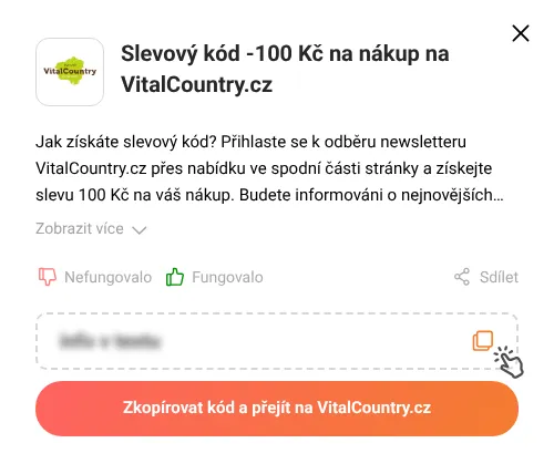 Návod jak zkopírovat slevový kupón VitalCountry.cz