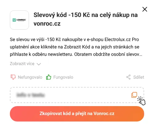 Návod jak zkopírovat slevový kód Vonroc.cz