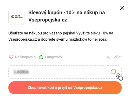 Návod jak zkopírovat slevový kód Vsepropejska.cz