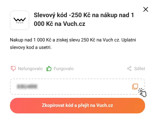 Návod jak zkopírovat slevový kód Vuch.cz