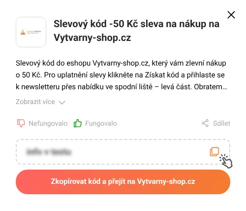 Návod jak zkopírovat slevový kód Vytvarny-shop.cz