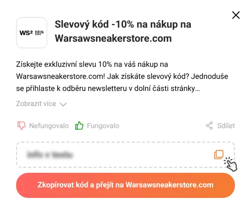 Návod jak zkopírovat slevový kód Warsawsneakerstore.com
