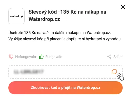 Návod jak zkopírovat slevový kód Waterdrop.cz