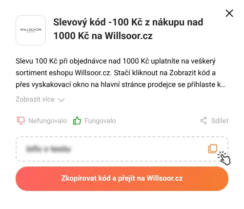 Návod jak zkopírovat slevový kód Willsoor.cz