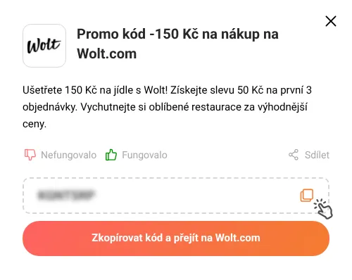 Návod jak zkopírovat promo kód Wolt.com