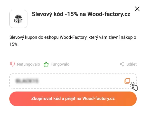 Návod jak zkopírovat slevový kód Wood-factory.cz