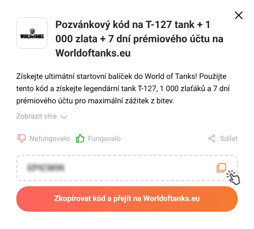 Návod jak zkopírovat slevový kód Worldoftanks.eu