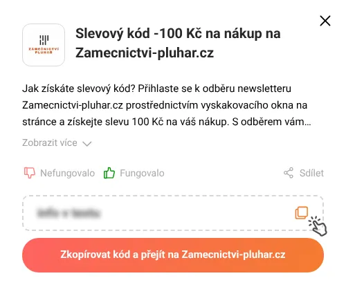 Návod jak zkopírovat slevový kupón Zamecnictvi-pluhar.cz