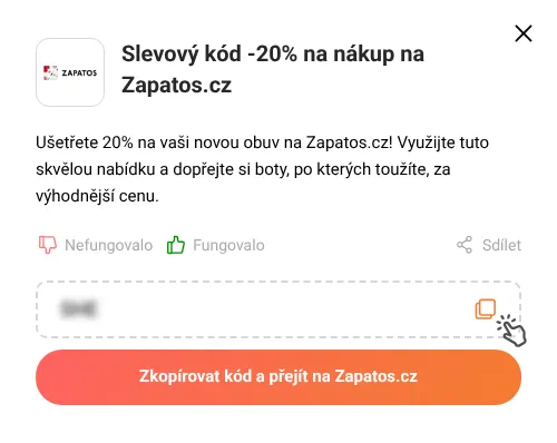 Návod jak zkopírovat slevový kód Zapatos.cz