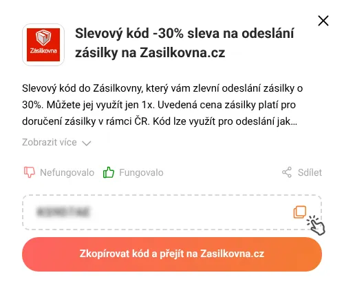 Návod jak zkopírovat promo kód Zasilkovna.cz