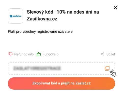 Návod jak zkopírovat slevový kód Zaslat.cz